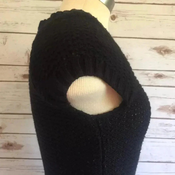 J J BASICS Women Cap Sleeve Above the Knee Black Knit Sweater Dress Size Small - Picture 2 of 10